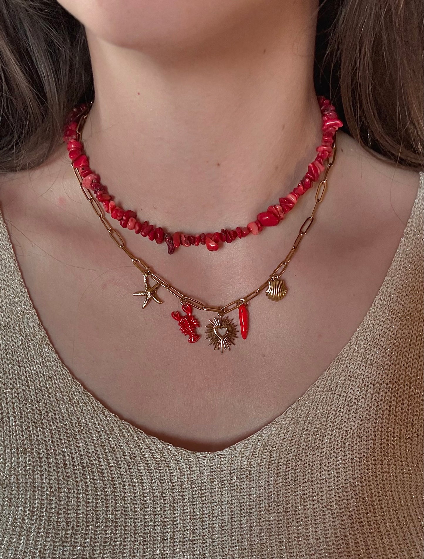 Collier perles rouges