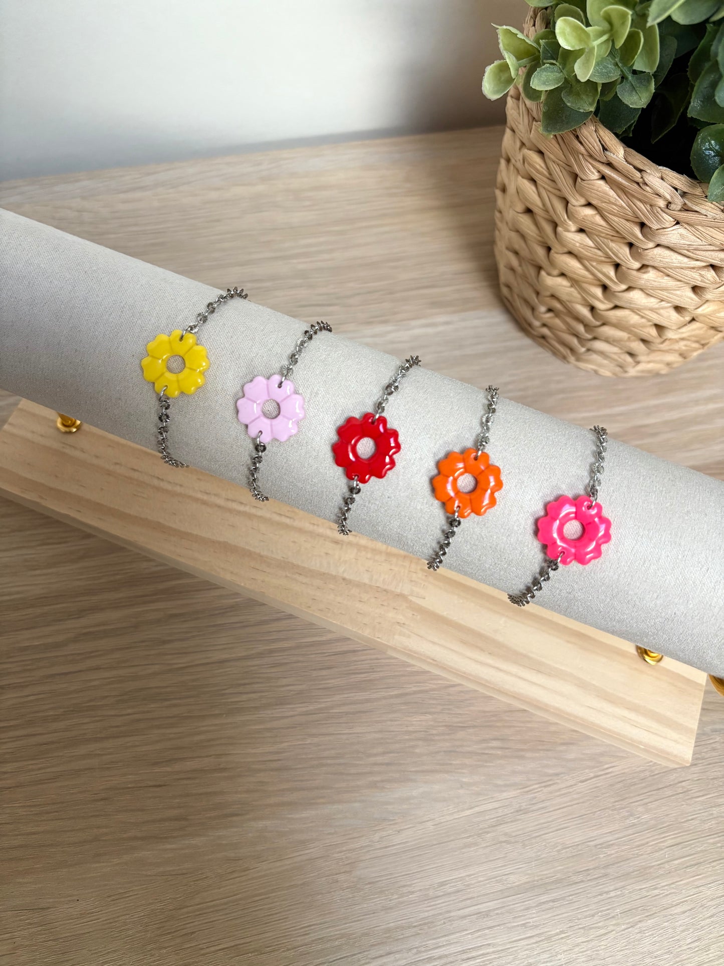 Bracelet chaîne fleur cœur