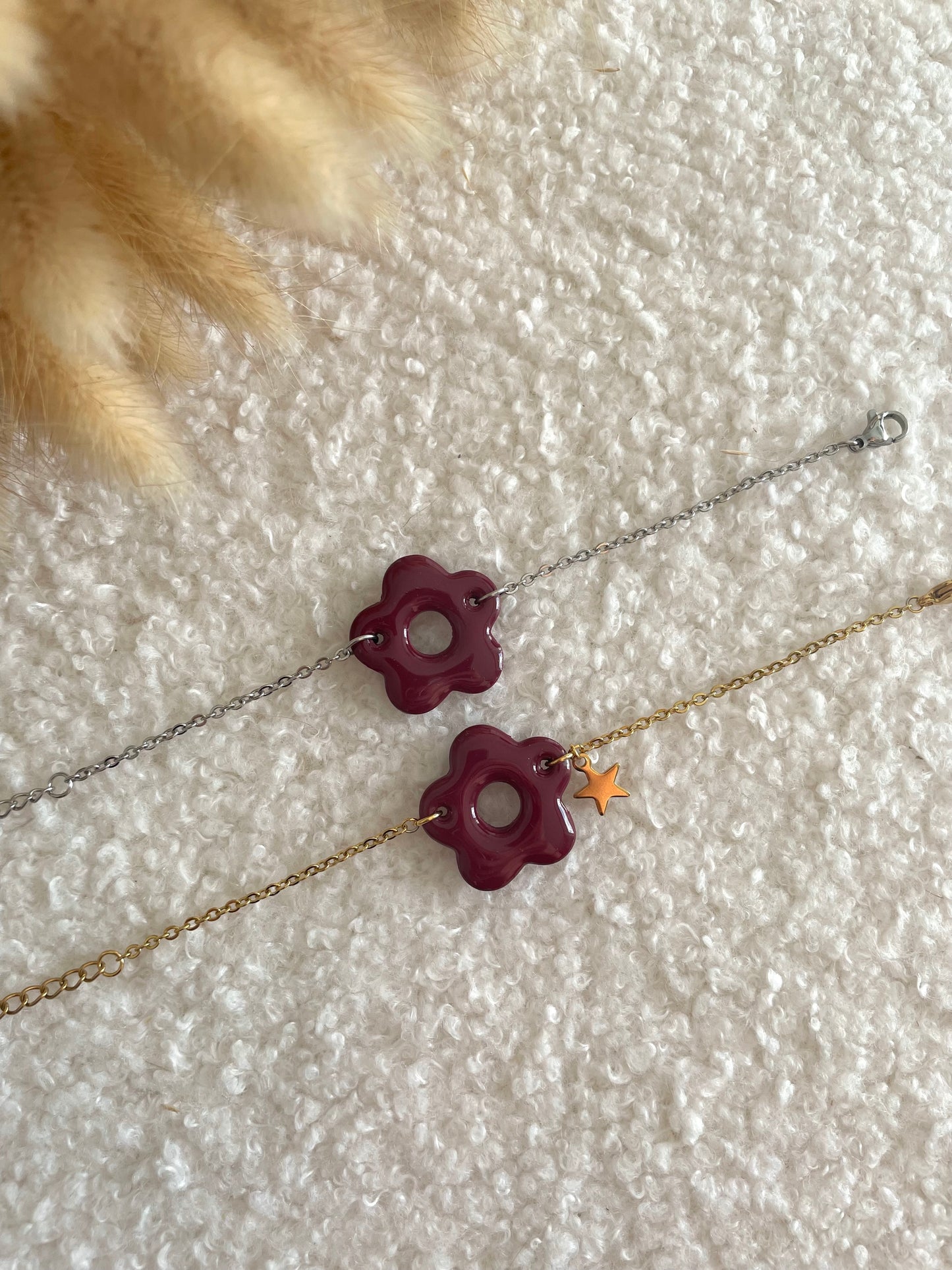 Bracelet chaîne fleur Bordeaux
