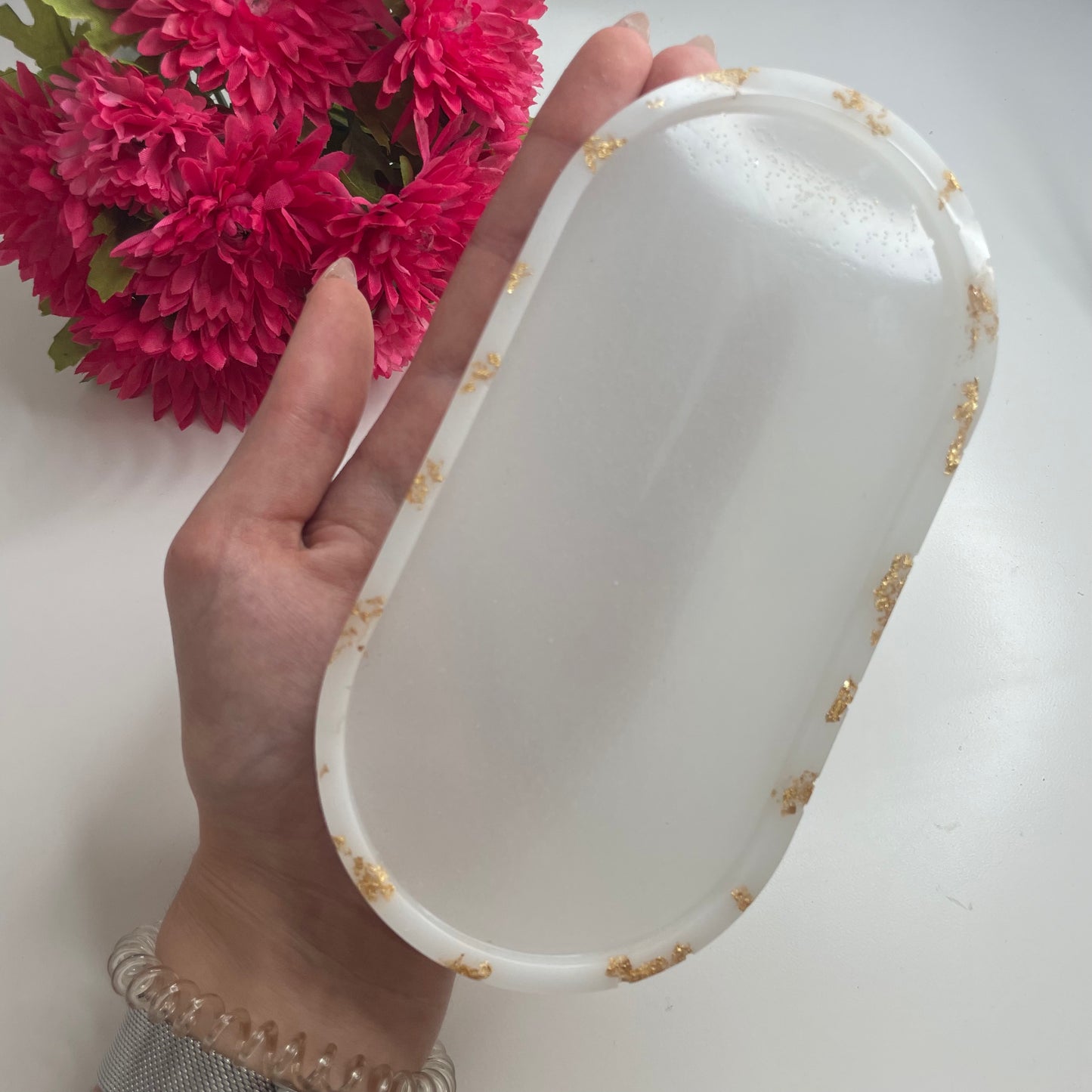 Plateaux blanc feuilles dorés