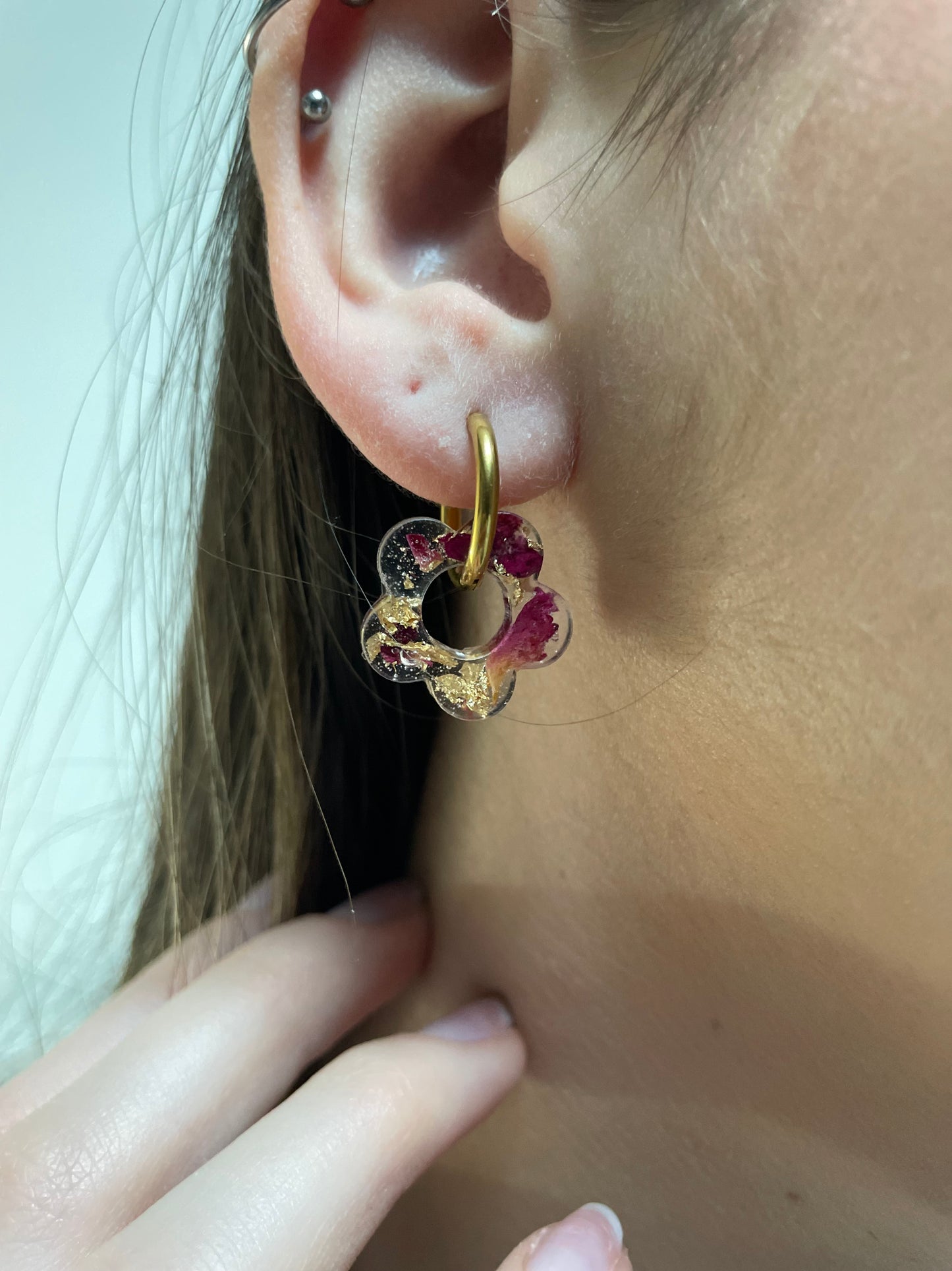 Créoles interchangeables roses