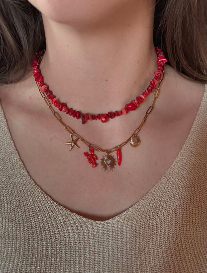 Collier perles rouges