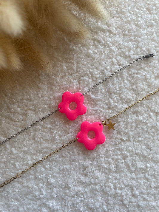 Bracelet chaîne fleur fuchsia