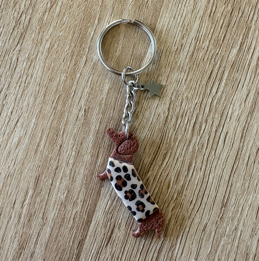 Porte clés teckel texturé léopard