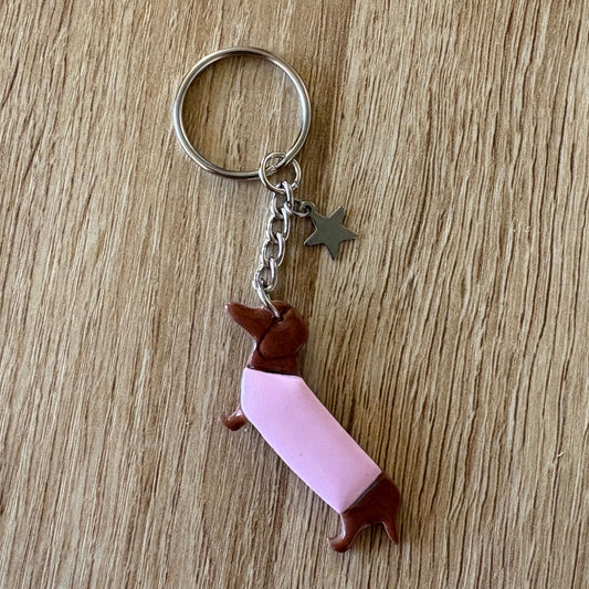 Porte clés teckel brillant rose