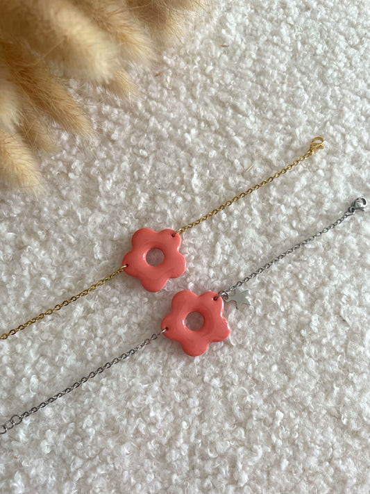 Bracelet chaîne fleur pêche