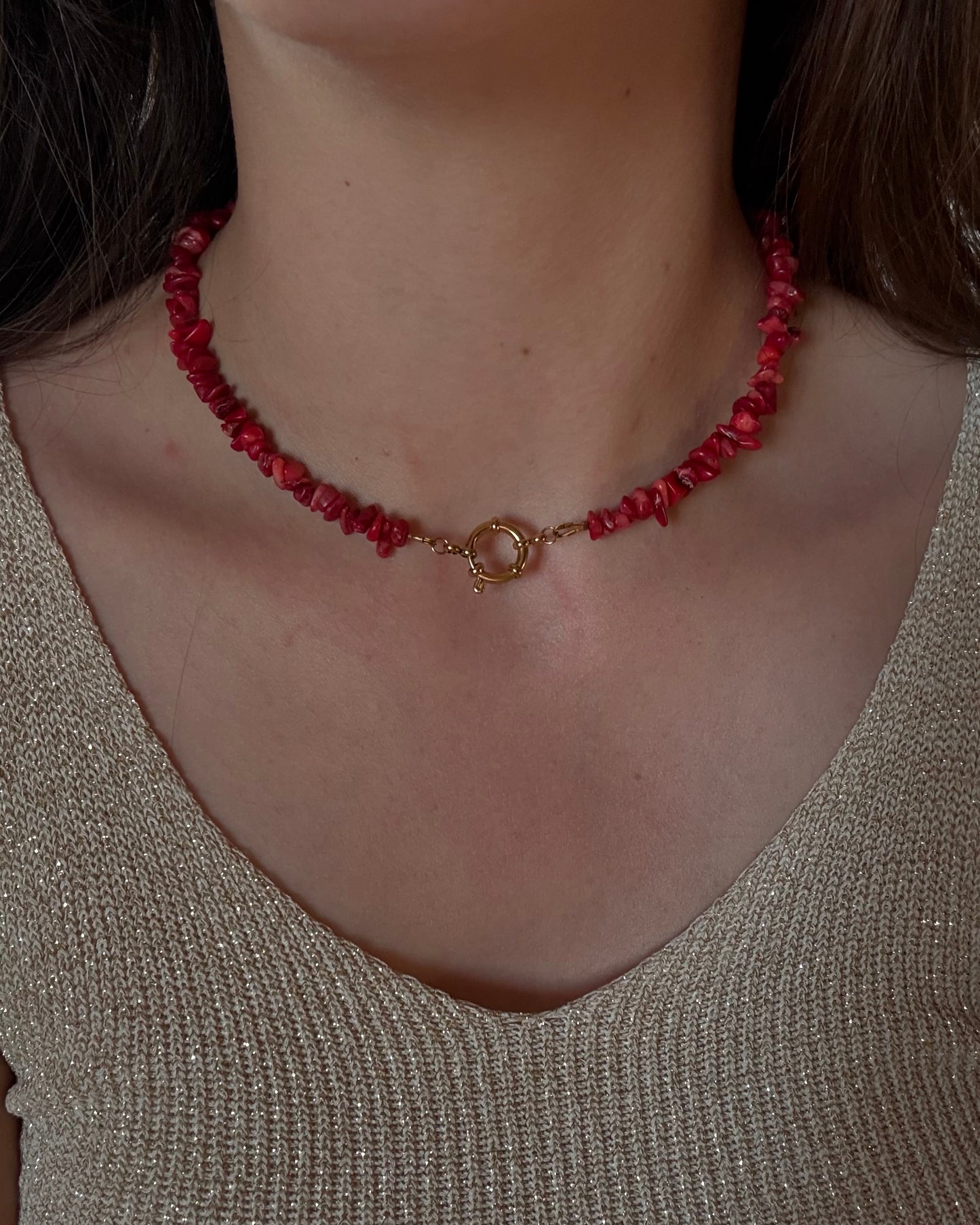 Collier perles rouges