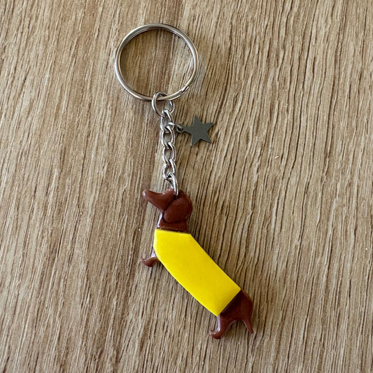 Porte clés teckel brillant jaune