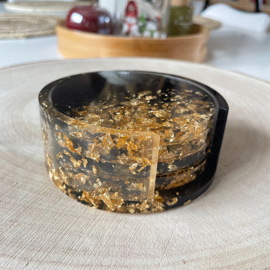 Dessous de verre avec rangement noir doré