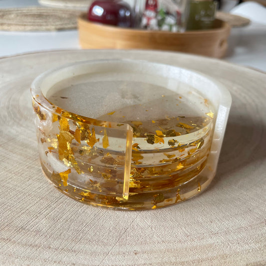 Dessous de verres avec rangement blanc doré