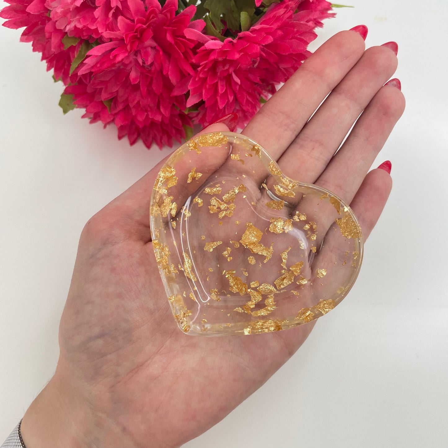 Vide poche cœur feuilles doré