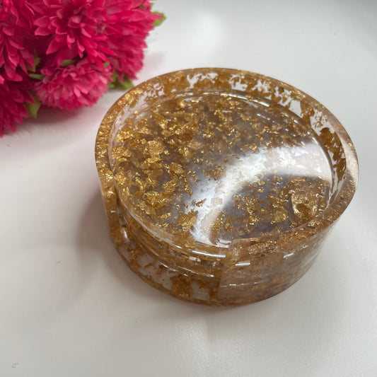 Dessous de verres avec rangement feuilles dorés